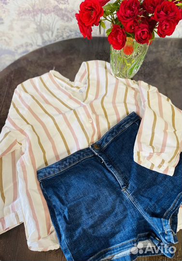 Шорты джинсовые Topshop и рубшка хлопок женская