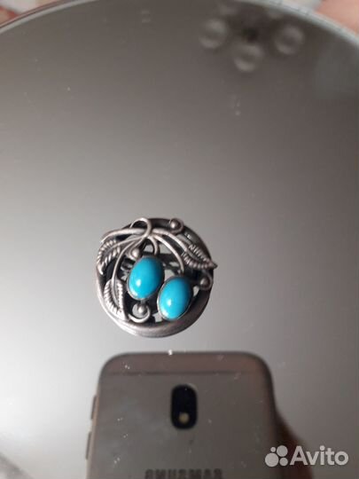 Брошь СССР Мельхиор бирюза смальта