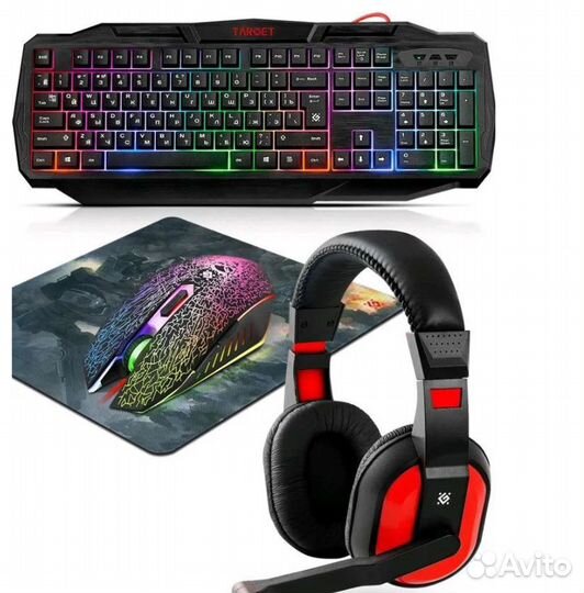 Наушники, клавиатура, игровая мышь, коврик - 4в1