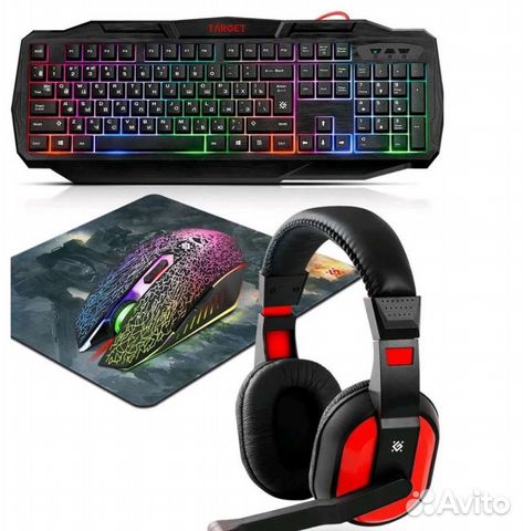 Наушники, клавиатура, игровая мышь, коврик - 4в1