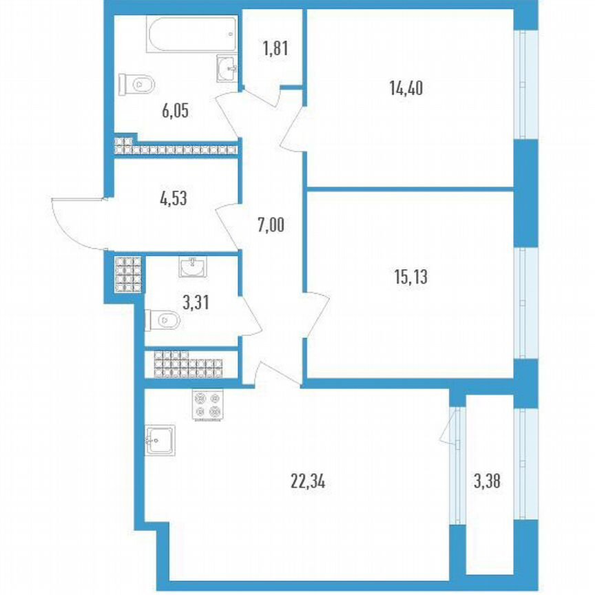 2-к. квартира, 76 м², 19/23 эт.