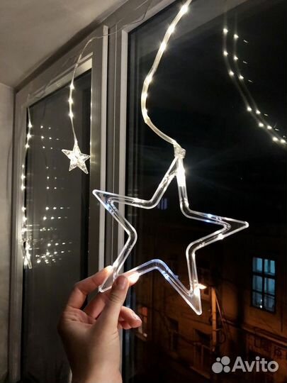 Гирлянда штора звезды занавес новогодняя на окно