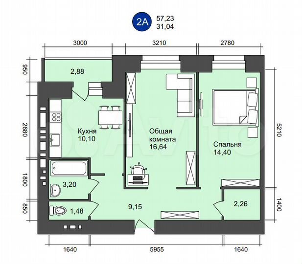 2-к. квартира, 58,7 м², 3/8 эт.