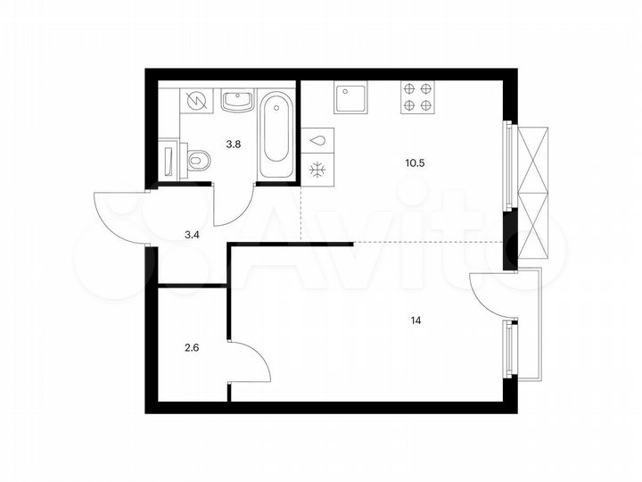 1-к. квартира, 34,3 м², 6/25 эт.