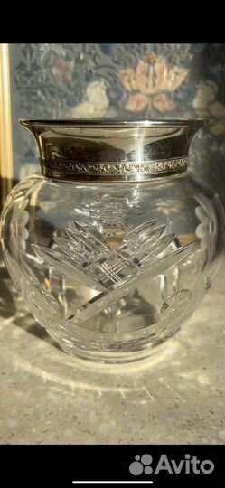 Хрустальная ваза с серебряным ободом.Франция