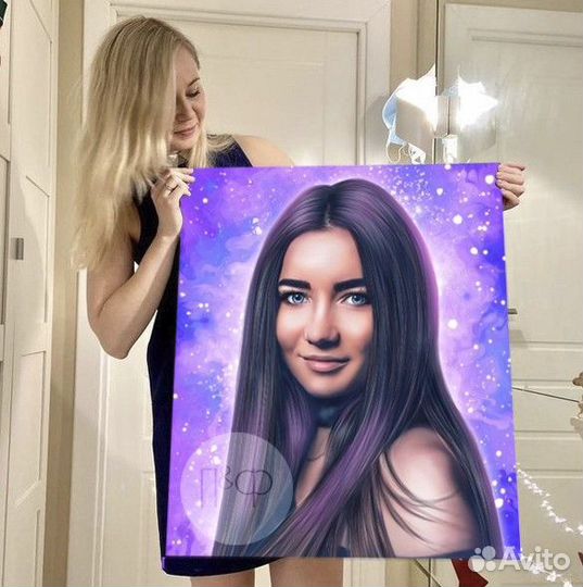 Портрет по фото на холсте, Фотоколлаж