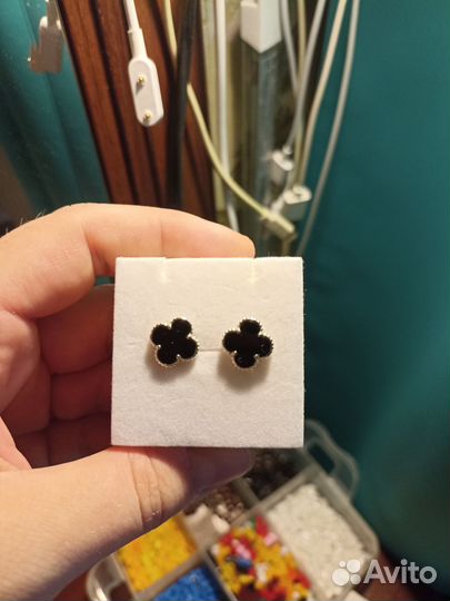 Серьги клевер серебро