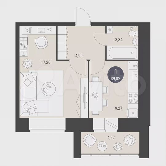 1-к. квартира, 39 м², 9/10 эт.
