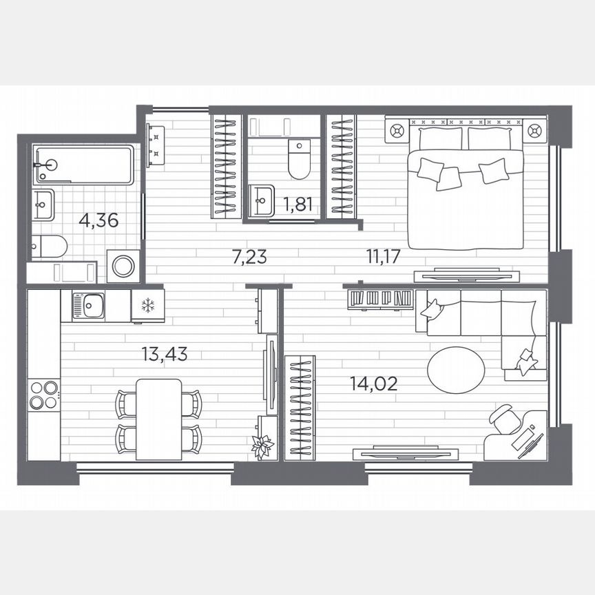 2-к. квартира, 52 м², 2/5 эт.