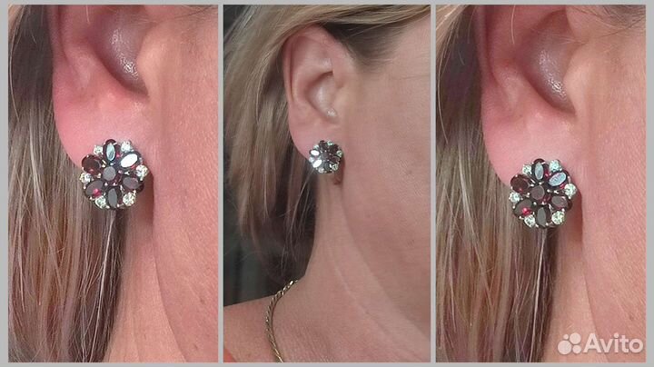 Серьги с пиропами 7,8ct, 16*16 мм, 7,68 гр, 925