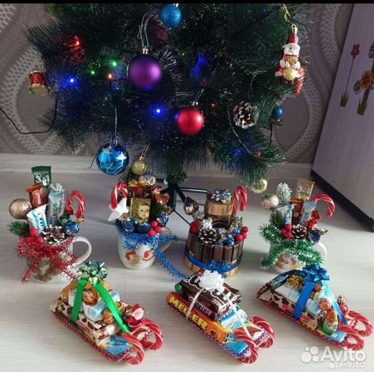 Сладкие подарки(букеты, цветы, кружки, санки)