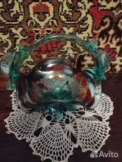 Ваза конфетница цветное стекло СССР