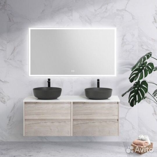 Тумба со столешницей и раковинами BelBagno Kraft 140-EK-140-2-BL-BB1315-H301 Rovere Galifax Bianco