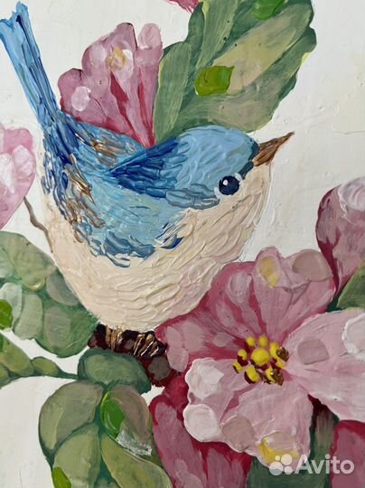 Картина в раме с птицей, 32х32 см