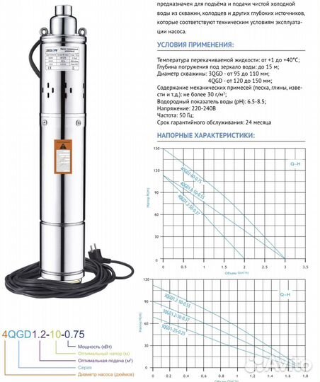 Насос скважинный 3 QGD 1-25-0.25 20 метров