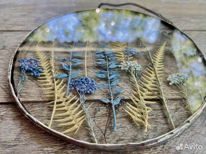 Панно гербарий в стекле из стабилизированных цвето