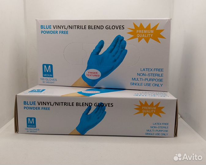 Перчатки нитрил/винил, цвет голубой
