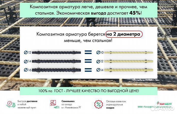 Стеклопластиковая арматура 8 мм, в мотке 50 м