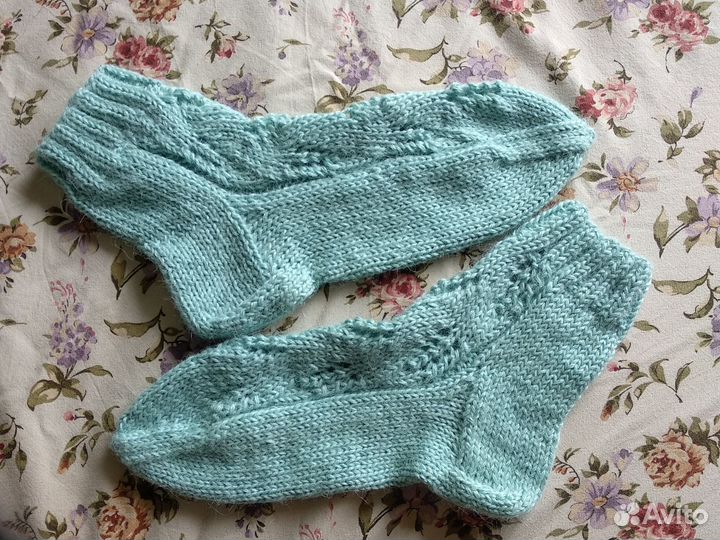 Носочки вязаные, ажурные. альпака, шелк