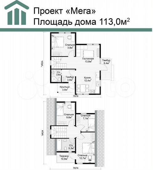 Коттедж 113 м² на участке 5 сот.