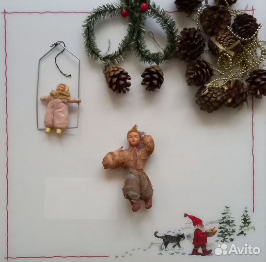 Игрушки ватные елочные СССР папье-маше