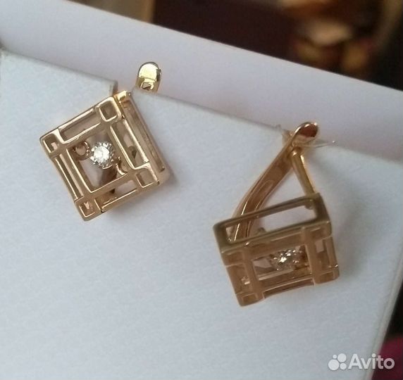 Золотые серьги с дрожащими брилл. 0,213ct Новые