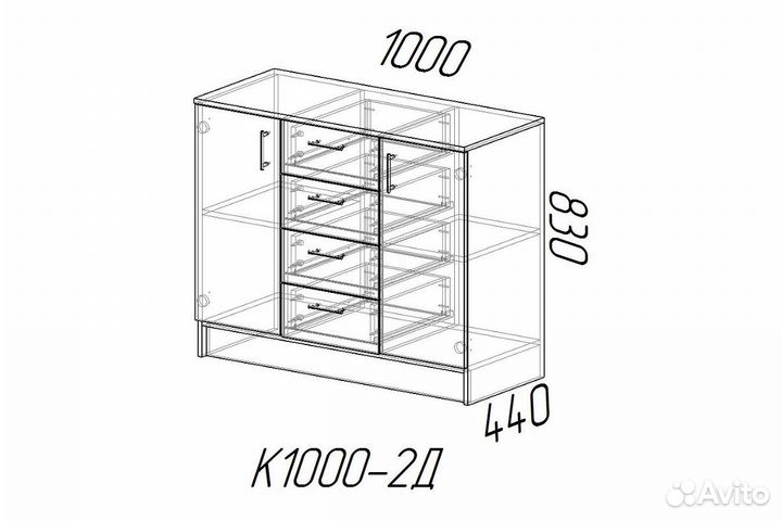 Комод к1000-2д дуб вотан/белый