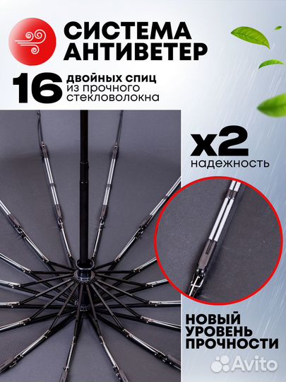 Зонт женский, мужской автомат антиветер 16 спиц
