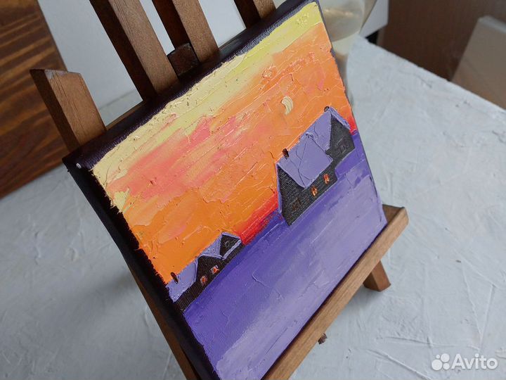 Картина маслом зимний вечер