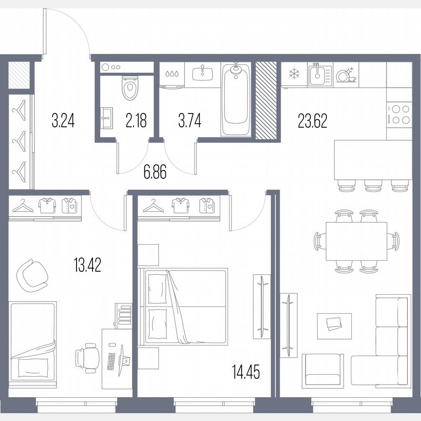 2-к. квартира, 67,5 м², 2/10 эт.