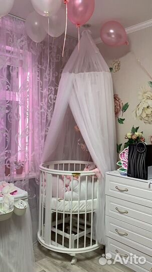 Круглая кроватка-трансформер EcoSleep 8 в 1 Белая