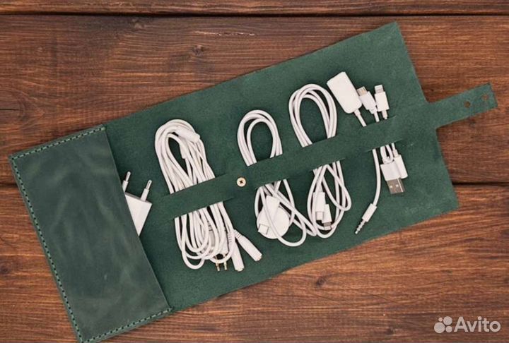 Скрутка для проводов, кожа, цвет иссиня-черный