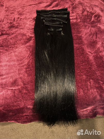 Волосы на заколках натуральные 230гр 60см черные