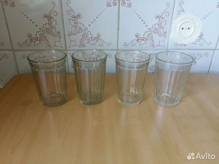 4 Граненых стакана 250 мл СССР, новый графин 0,5 л