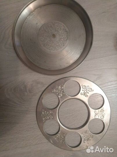 Мельхиоровые подстаканники и поднос под графин и 6