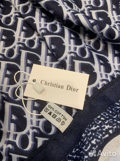 Платок хлопковый с вискозой Dior синий с голубым