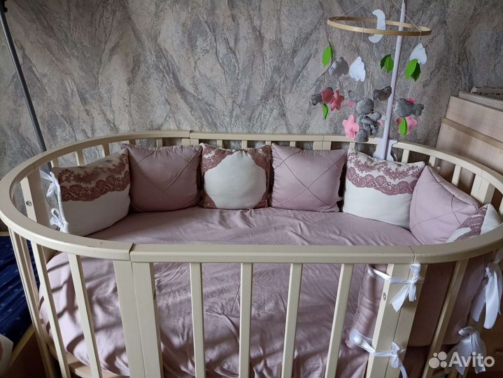 Детская кроватка трансформер 8 в 1 с комплектом