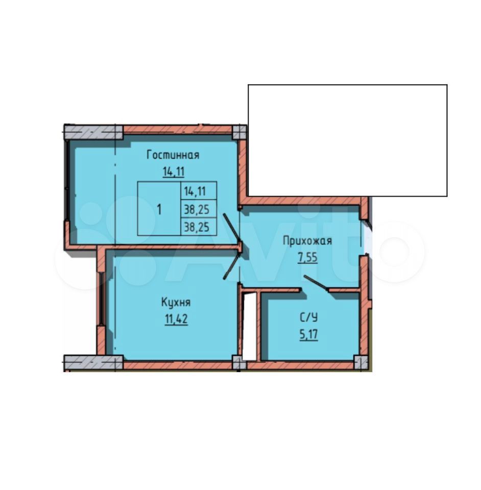 1-к. квартира, 38,3 м², 11/12 эт. на продажу в Нальчике | Купить квартиру |  Авито