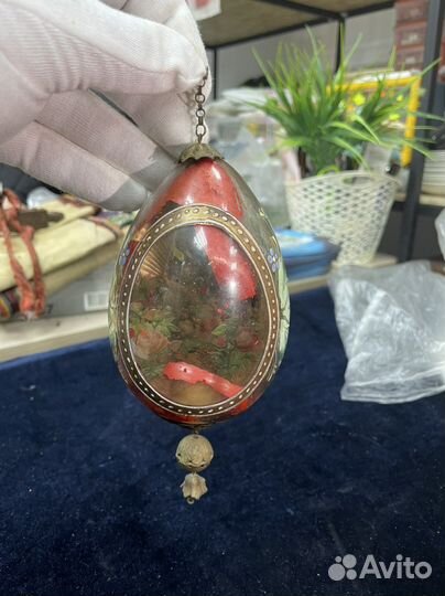 Яйцо пасхальное большое стекло живопись 19 век