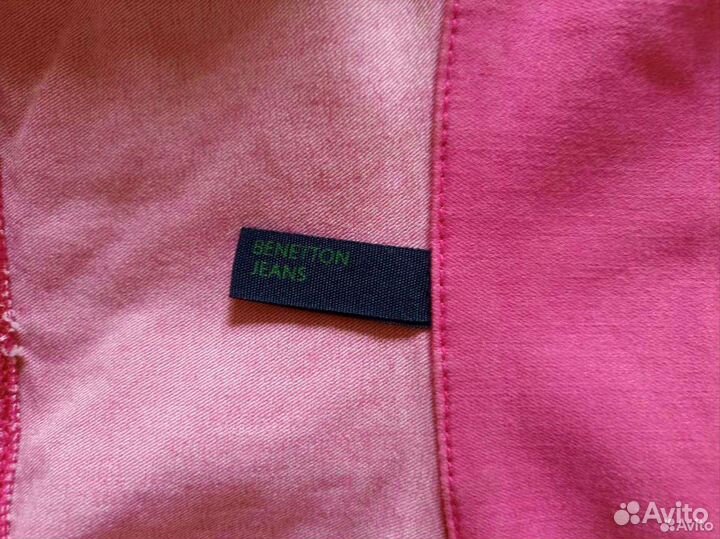 Джинсовая куртка розовая Benetton капри белые 42