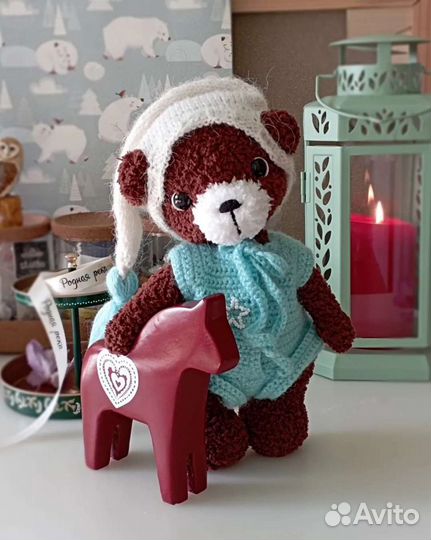 Игрушки вязаные: мишка, собачка, белый Умка, корги