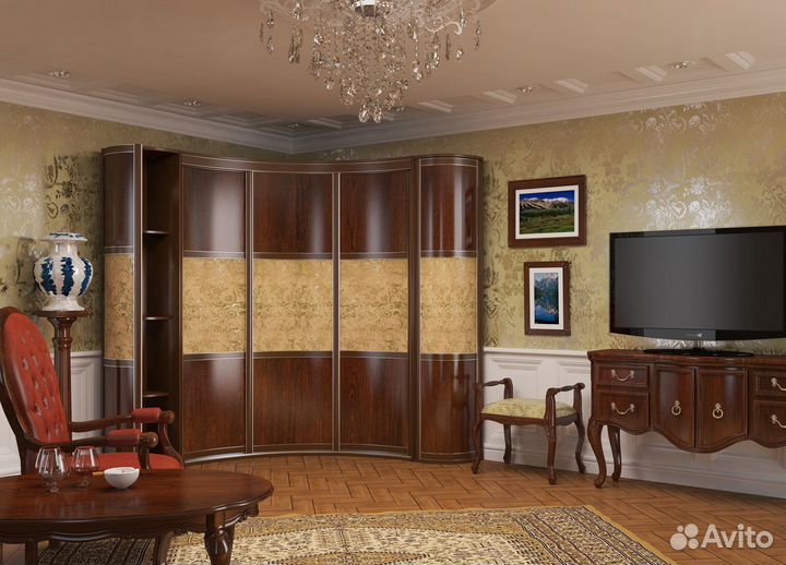 Радиусный угловой шкаф купе на заказ