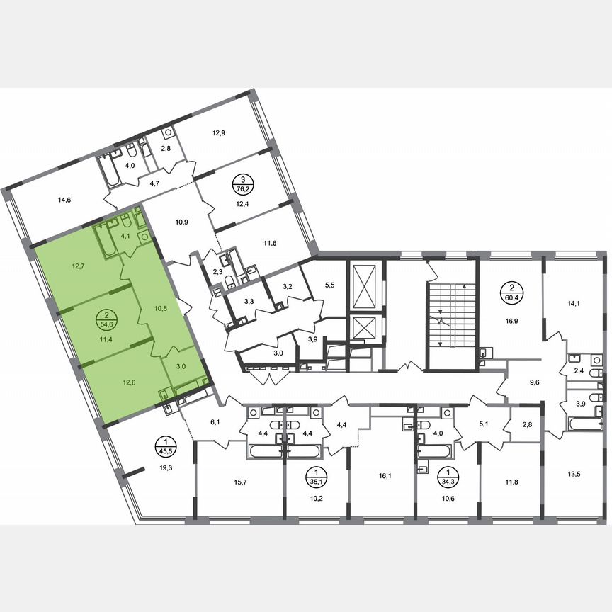 2-к. квартира, 54,6 м², 4/17 эт.