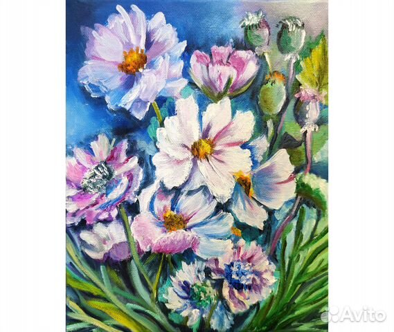 Картина с цветами космеи 