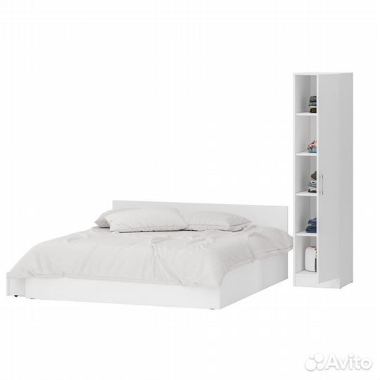 Кровать белая двуспальная с ящиками 1800 с пеналом Стандарт, цвет белый, спальное место 1800х2000 мм