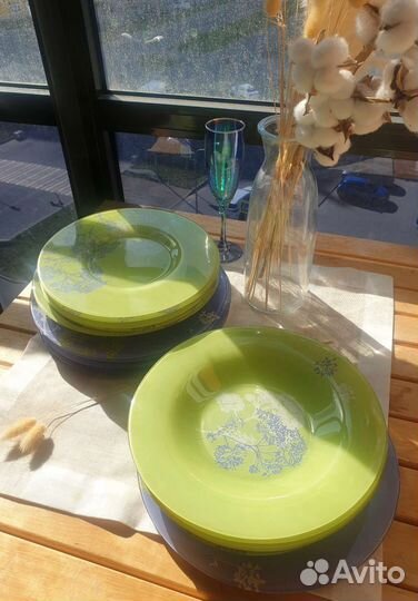 Набор посуды luminarc, стекло, зеленый, сиреневый