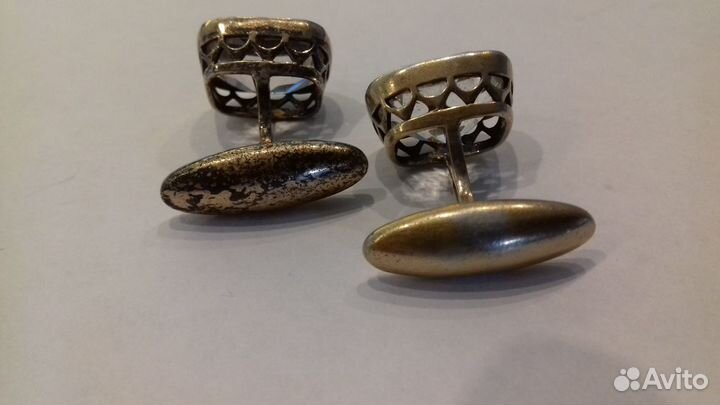 Запонки. серебро + горный хрусталь. 875 проба