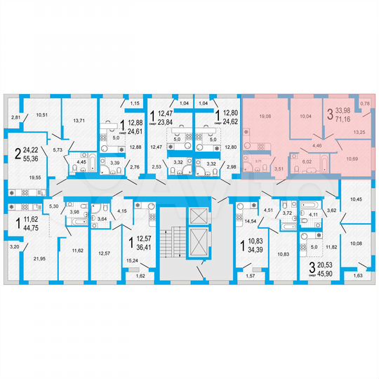 3-к. квартира, 71,2 м², 3/22 эт.