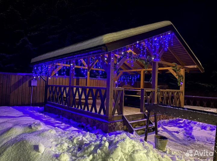 Уличная гирлянда бахрома 15 метров синяя