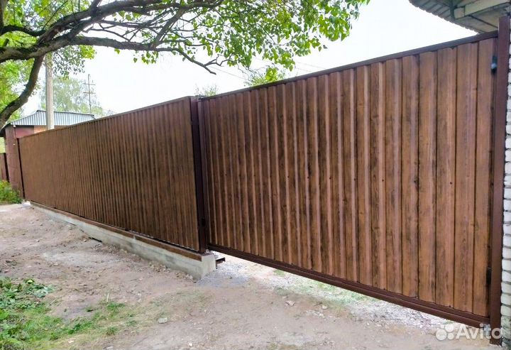 Откатные ворота на винтовых сваях